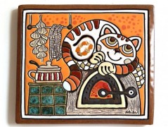 Keramický obrázek - Kočka na peci