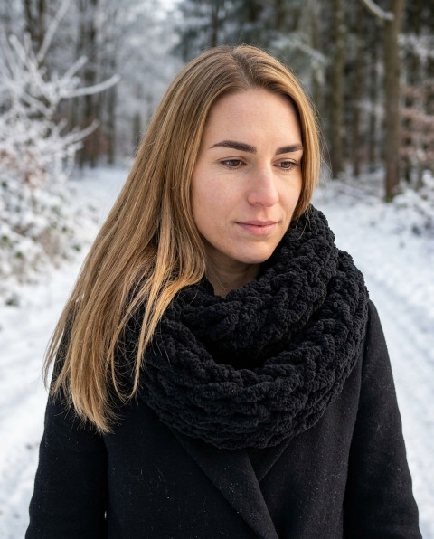 Měkký pletený nákrčník puffy černý dárek zima šála zimní měkoučký teplo zachumlání tunel 