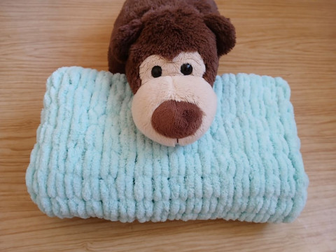 Měkká pletená deka puffy -mentolová dárek holčička miminko postýlka kočárek teplo chlapeček 