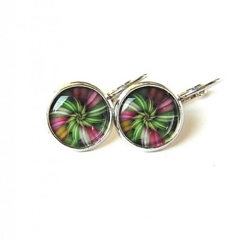 Afrodité zelená náušnice růžová stříbrná grafika epoxy čočka grafický motiv 