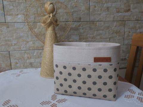 Látkový košík - šedý puntík dekorace dárek kuchyně košík koš bavlna puntíky organizér koupelna textilní látkový na drobnosti renopast vystužený  Látkový košík - šedý puntík dekorace dárek kuchyně košík koš bavlna puntíky organizér koupelna textilní látkový na drobnosti renopast vystužený