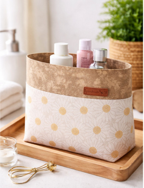 Látkový košík - Kopretiny dekorace dárek kuchyně košík koš bavlna puntíky organizér koupelna textilní látkový na drobnosti renopast vystužený 