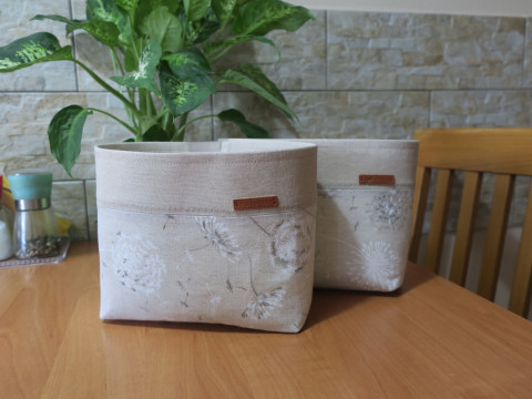 Látkový košík - Pampelišky dekorace dárek kuchyně košík koš bavlna puntíky organizér koupelna textilní látkový na drobnosti renopast vystužený 