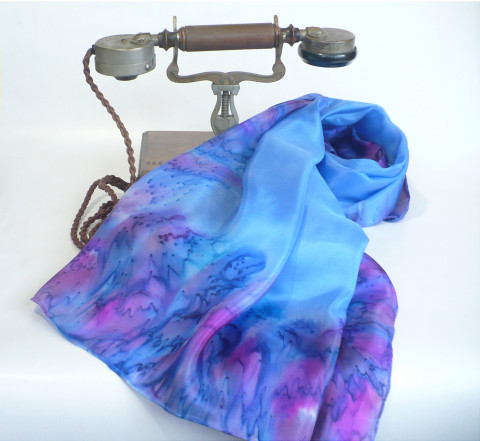 Šátek Royal Blue. šátek malba na hedvábí hedvábný šátek dárek pro ženu 