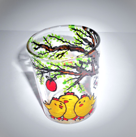 Tři kuřátka malované sklo svícen svícínek sv 