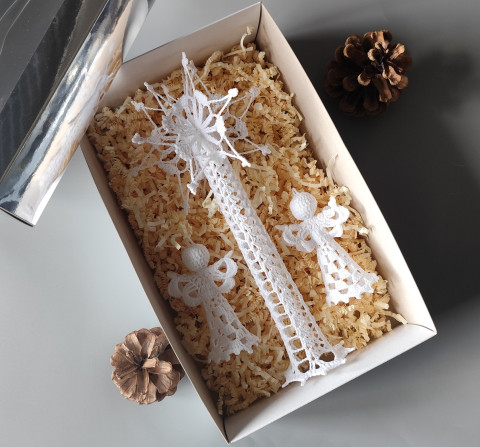 Dárková sada ozdob - 3 ks - č.2 dárek ozdoby vánoce dáreček vánoční ozdoba háčkované baňky výzdoba na stromeček baňka na stromek pod stromeček merry christmas v krabičce zabaleno pod stromek 