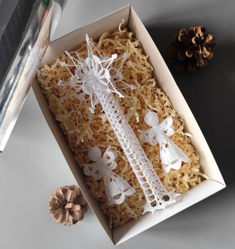 Dárková sada ozdob - 3 ks - č.3 dárek ozdoby vánoce dáreček vánoční ozdoba háčkované baňky výzdoba na stromeček baňka na stromek pod stromeček merry christmas v krabičce zabaleno pod stromek 