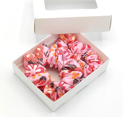 Sada dvou gumiček - Růžová s květy gumička gumičky do vlasů spony scrunchies scrunchie 