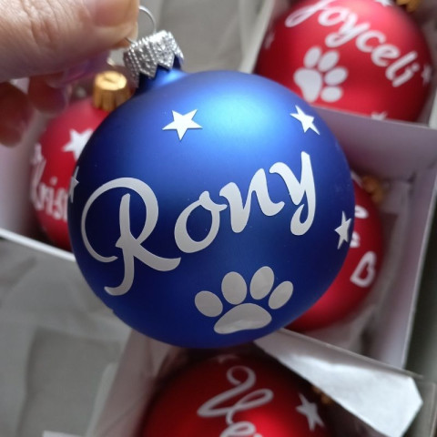 Vánoční ozdoba pro mazlíčky dárek koule vánoce sklo jméno vánoční ozdoba skleněná baňka se jménem pro kočky pro psy pro mazlíčky 