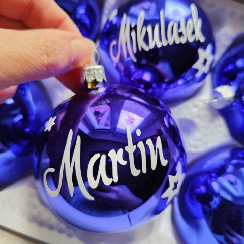 Vánoční baňka s textem modrá lesk dárek koule vánoce sklo jméno vánoční ozdoba skleněná baňka se jménem 