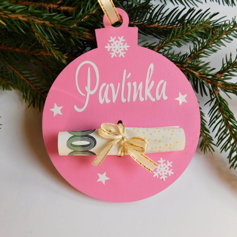 Dřevěná karta na peníze růžová dřevo dřevěná dekorace dárek koule vánoce vánoční ozdoba peníze karta finance 