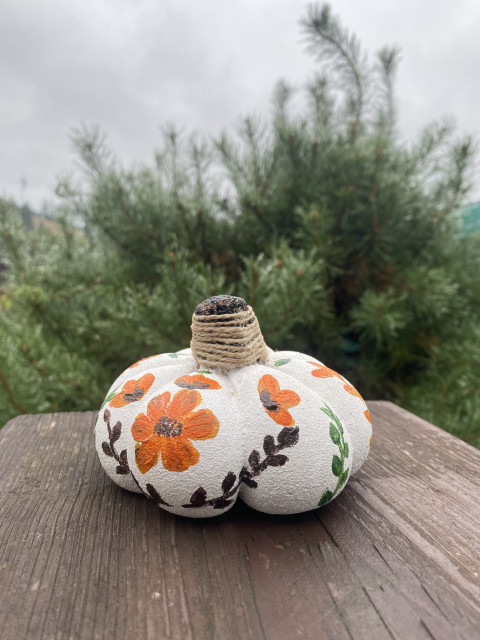Malovaná dýně z betonu podzim dýně květiny příroda přírodní ozdoba zahradní malovaná lístky beton  Malovaná dýně z betonu podzim dýně květiny příroda přírodní ozdoba zahradní malovaná lístky beton
