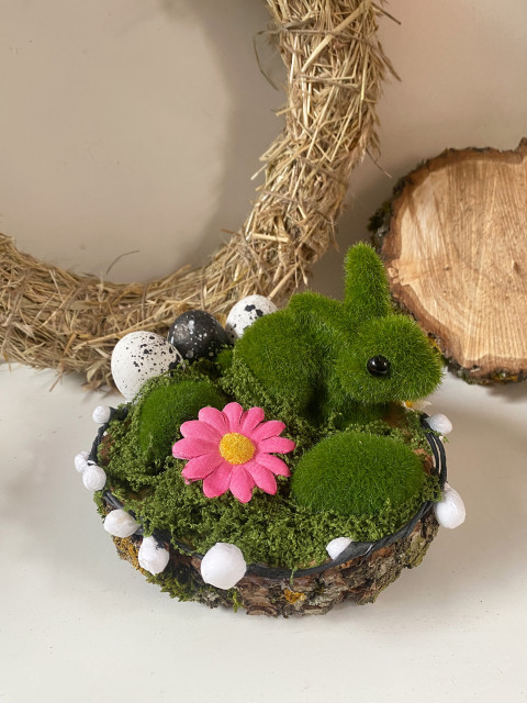 Mini Velikonoční dekorace dekorace zelená květy velikonoce zajíček mech velikonoční vejce trvanlivá 
