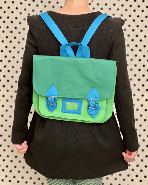 Zádovka - No.22 zelená modrá retro brašna škola parádnice školní nepřehlédnutelná student na záda aktovka retrostyl 