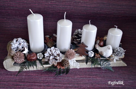 už jedou ! :) -adventní svícen.. dekorace originální vánoce svícen přírodní bílé lesní bílohnědá advent kapradí sáně adventní na dřevě hnědobílá tmavězelené dřevěné sáňky 