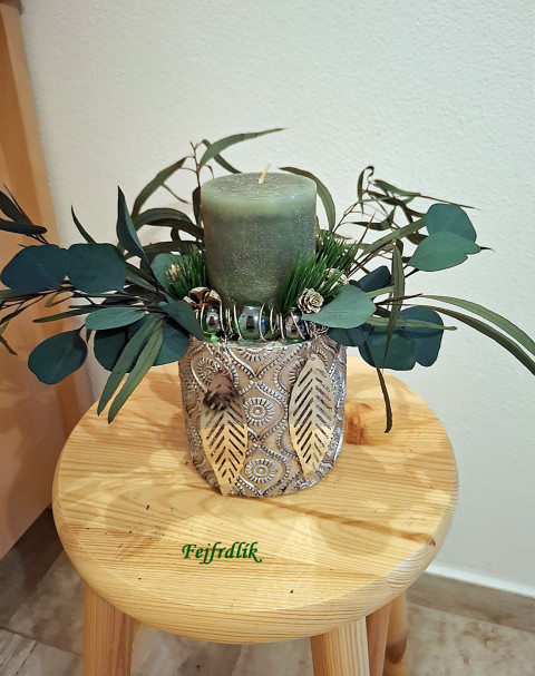 voňavý zelený čaj s eukalyptem.. dekorace originální dárek zelená vánoce podzim svícen moderní do bytu zelený čaj voňavý eukalyptový 