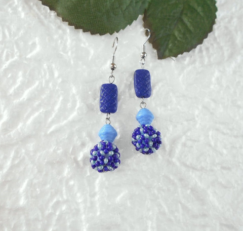 Náušnice modré náušnice modré kulička šitá dlouhé delší 