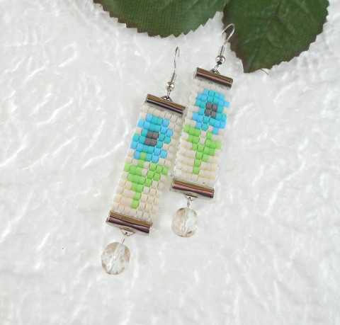 Tkané náušnice originální náušnice květy tkaní kytičky tkané 