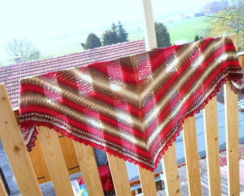 Pletený červený šátek přehoz pletený červený barevný šátek pléd jemný melírovaný teploučký na záda 