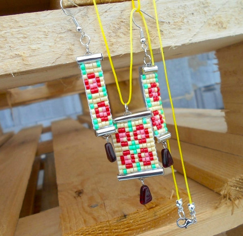 Tkané náušnice a přívěsek na šňůrce přívěsek originální náušnice sada tkaní souprava tkané šitý na krk 