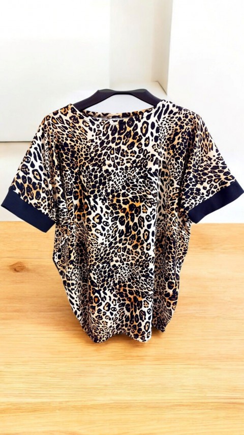 Dámské triko leopard L/XL tunika halenka květy triko top tmavá 