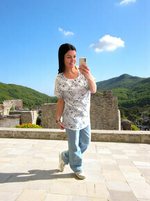 Dámská tunika mušelin květy S/M tunika halenka triko top 