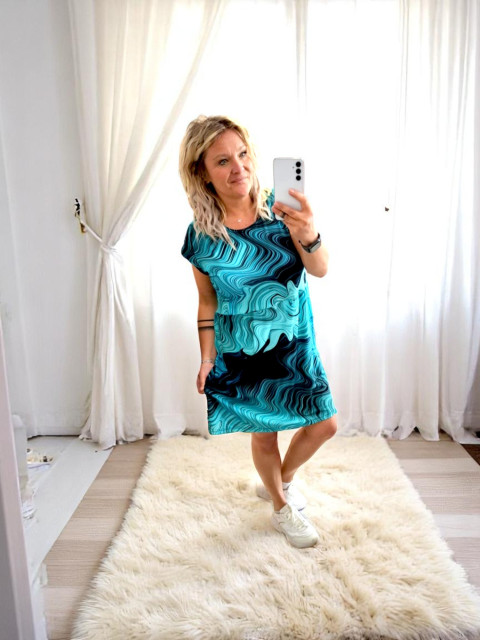 Dámské volánové šaty Tyrkys - M/L letní bavlna lehké mušelin 