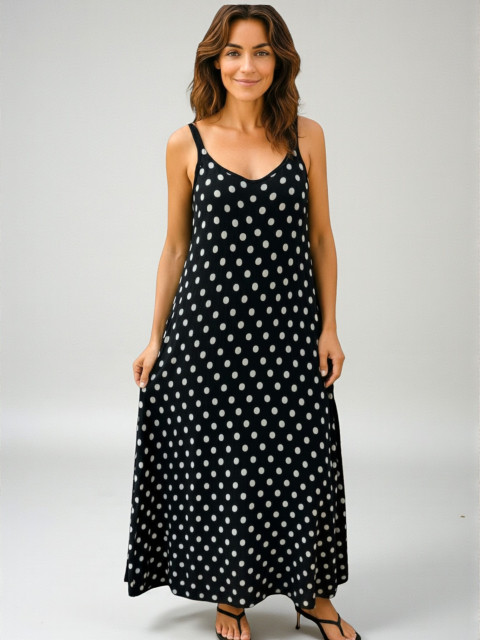 AKCE- dámské maxi šaty-M/L maxi puntík ramínka šaty modré dlouhé over plísované 