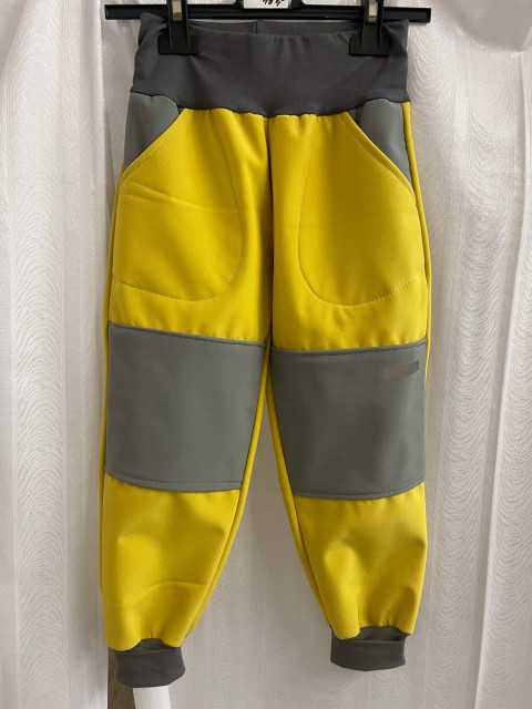 Dětské softshell kalhoty žluté-116 dětské kalhoty bavlněné tepláky hořčicové baggy  Dětské softshell kalhoty žluté-116 dětské kalhoty bavlněné tepláky hořčicové baggy