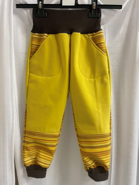 Dětské softshell kalhoty Pruhy 98 dětské kalhoty bavlněné tepláky hořčicové baggy  Dětské softshell kalhoty Pruhy 98 dětské kalhoty bavlněné tepláky hořčicové baggy