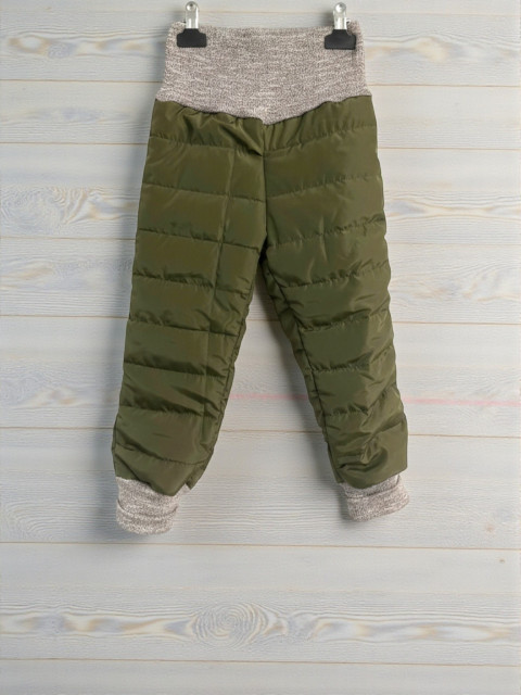 Oteplováky khaki prošev - 98 dětské kalhoty bavlněné tepláky hořčicové baggy 