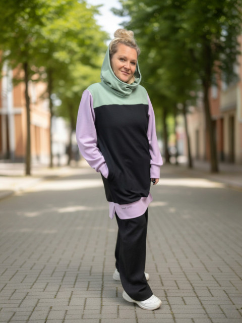 Dámské mikinošaty černé - UNI šaty hřejivé šatky melírované svetrové 