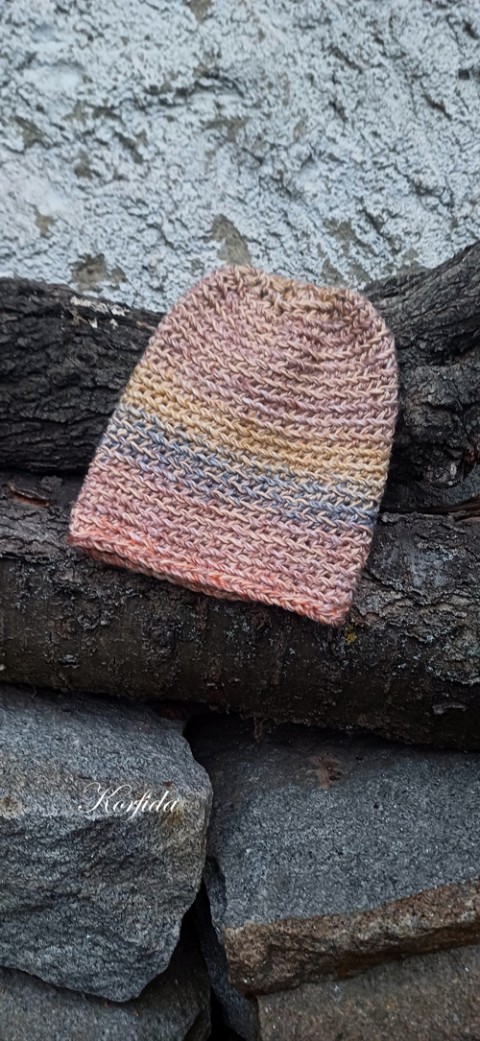 Čepice háčkovaná melír. do béžova oranžová čepice jarní dívčí šedá béžová zimní akryl dětská podzimní unisex melírovaná chlapecká handmade 