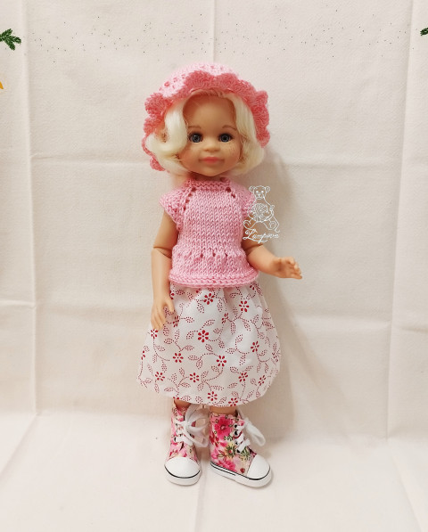 klobouček panenka halenka čepička klobouk svetr tričko klobouček šatičky svetřík botičky oblečky sukénka pro panenky doplnky paola reina 