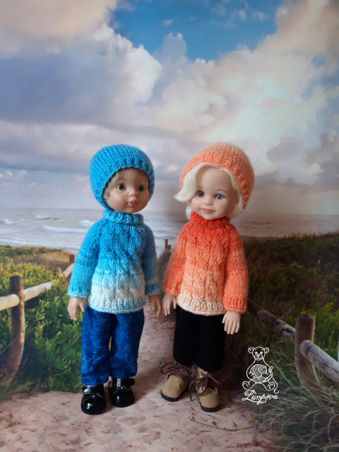 souprava oranžová panenka čepička svetr tričko kluk svetřík botičky oblečky pro panenky doplnky paola reina 