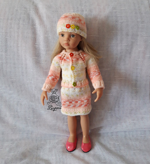 čepička na panenku Gotz dárek děti panenka svetr oblečení knoflík šatičky svetřík sukénka ruční práce pro panenky doplnek gotz čepičkašaty 
