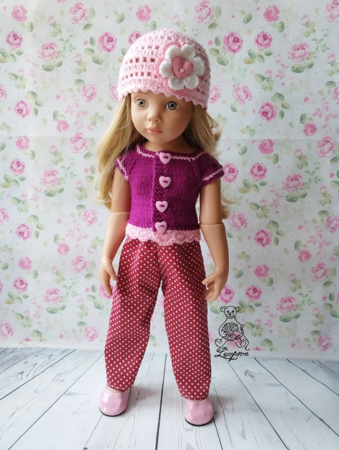 čepička s květinou dárek děti panenka květina halenka čepice čepička šaty oblečení knoflík tričko šatičky ruční práce pro panenky doplnek gotz 