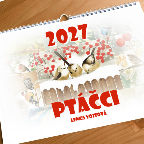 Kalendář 2027 - PTÁČCI barva ptáček barevný ptáčci měsíční a4 kalendář závěsný nástěnný 2027 