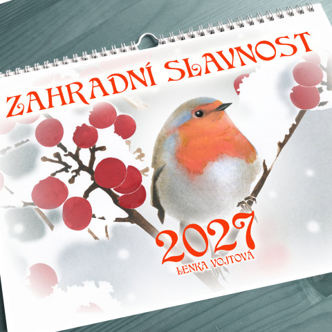 Kalendář 2027 - ZAHRADNÍ SLAVNOST barva myška zahrada barvy kuřátko ježek barevný veverka měsíční modrásek a4 slavnost sýkorka kalendář závěsný červenka rosnička krtek čmelák nástěnný plch 2027 