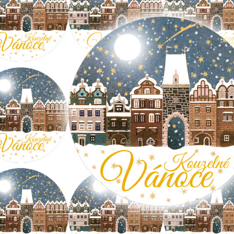 MALÁ STRANA - samolepky zábava sníh zima vánoce přání příroda vánoční hvězda diář město deník hvězdička advent obálka domy nálepka pohlednice samolepky samolepka 