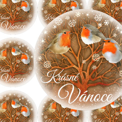 STROM PRO ČERVENKY - samolepky zábava sníh zima vánoce ptáček přání příroda vánoční diář deník advent vločka obálka červenka nálepka pohlednice samolepky samolepka 