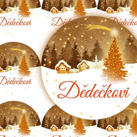 VESNIČKA-DĚDEČKOVI - jmenovky zábava sníh strom zima vánoce jmenovka přání příroda vánoční hvězda hvězdička jmenovky advent domy vesnička nálepka samolepky samolepka dědeček 