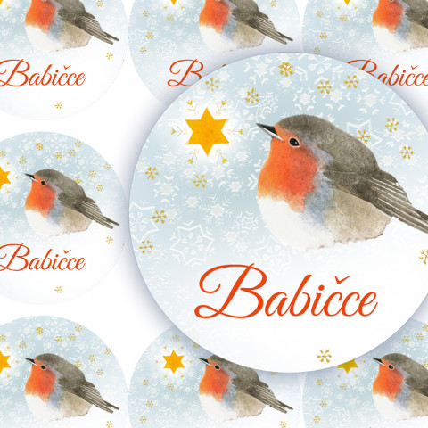 HVĚZDIČKA-BABIČCE - jmenovky zábava sníh zima vánoce ptáček jmenovka přání jméno příroda vánoční hvězda diář deník hvězdička advent babička obálka červenka nálepka pohlednice samolepky samolepka 