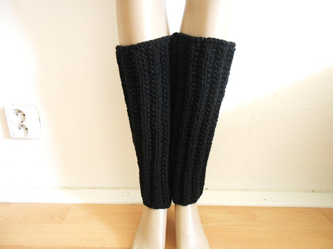 Širší návleky na nohy s vlnou černá akryl nohy vlna návleky 