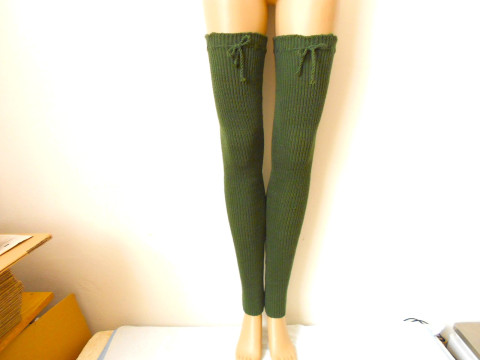 Dlouhé návleky na nohy 75% vlna maxi akryl khaki vlna dlouhé návleky 