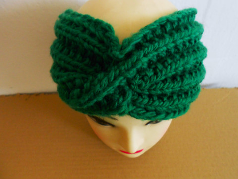 Křížená čelenka merino zelená dámská čelenka merino křížená 