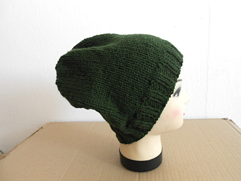Větší čepice s vlnou UNI zelená čepice akryl khaki vlna 