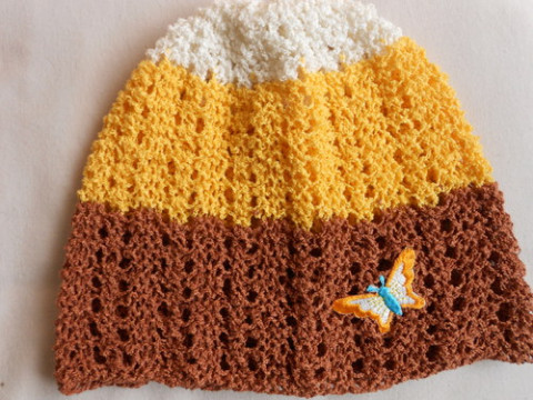 Pletená jarní nebo podzimní čepička čepice jarní bavlna bílá hnědá žlutá akryl podzimní 