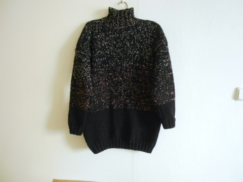 Ručně pletený  L,XL se stojáčkem fialová růžová bavlna černá svetr akryl vlna 