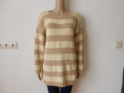 Pletený svetr merino+vlna vel. L,XL svetr béžová vlna smetanová merino 